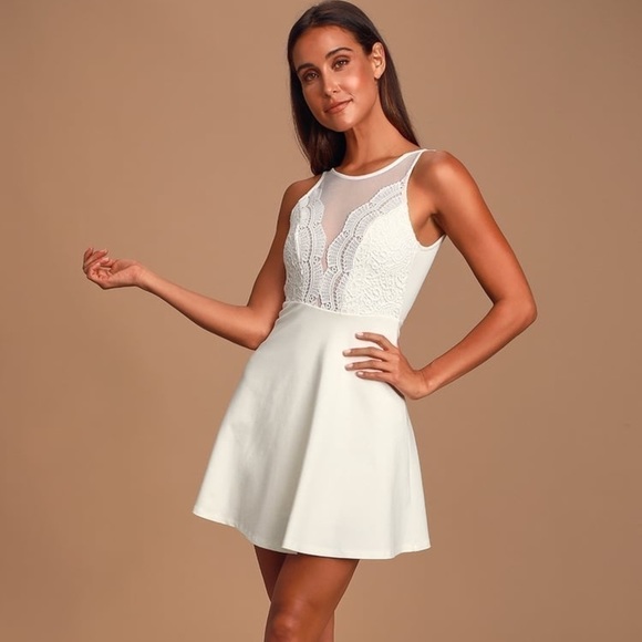 Lulu’s “Miracle Worker” Backless Lace Skater Dress - Picture 2 of 16